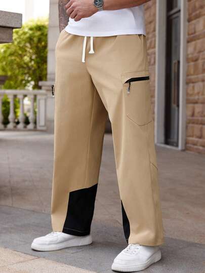 Manfinity Homme Men's Casual Pants With Zipper, Suitable For Spring/Summer It Is Great For Couples And Makes An Excellent Gift Idea For Boyfriends Or Husbands.