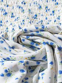 Linhara Plus Size Women Floral Print Puff Sleeve Ruffle Collar Babydoll Blouse