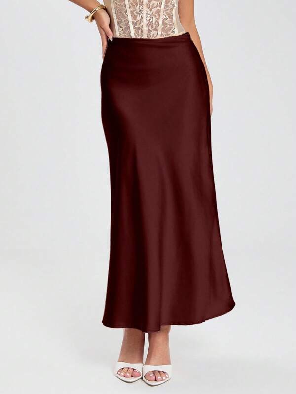 Glamine Women's Elegant Solid Color Fish Tail Skirt For Autumn Maxi
