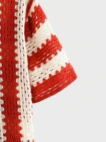 EASEVO Plus Size Men's Casual Loose Fit Short Sleeve Open Front Knit Red Fall Sweater, Fashion Daily Wear Young Style, Winter