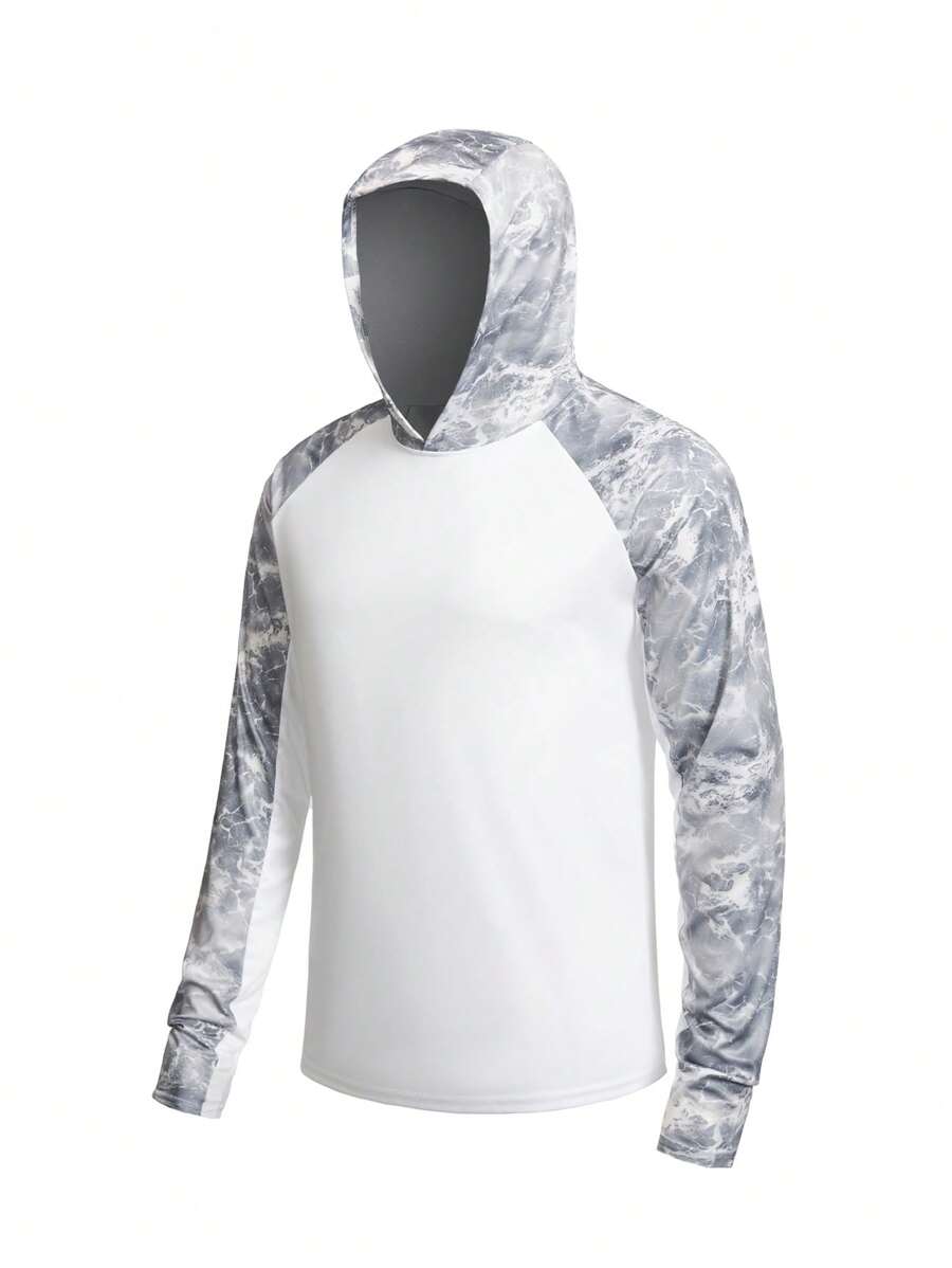 Manfinity KASUA 男式扎染印花插肩长袖连帽冲浪T恤 - 彩色 - 查看 1