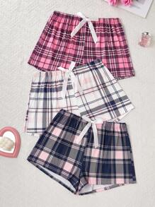 SHEIN 3pcs/Set Plus Size Plaid Printed Casual Sleep Shorts