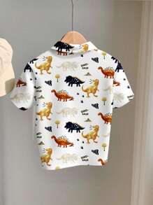 Young Boys Classic Cute Dinosaur Graphic Print Casual Comfortable Short Sleeve Polo Shirt, Suitable For Spring/Summer - Multicolor - View 2