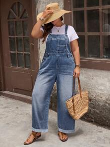 EMERY ROSE Plus Size Vintage Washed Bib Overall Jeans - Light Wash - View 3