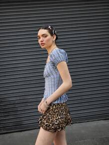 COUREZ Áo corset cài cúc phía trước kiểu kẻ caro / Áo hè cho nữ / Áo hè đi chơi, áo thường ngày / Áo cotton vintage phong cách Y2K - Nhiều màu - Xem 5