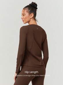 GLOWMODE Áo thun dài tay năng động Tee Time Essential Hip Length Daily Casual có thể giặt bằng máy - Cảm hứng quế - Xem 2