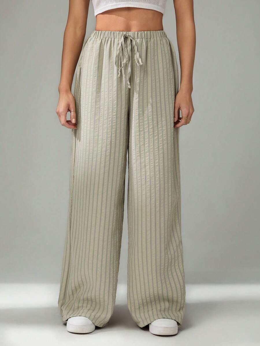 SHEIN Tall Weite gestreifte Schlupfhose mit Bindeband vorne, Lässig Kleidung