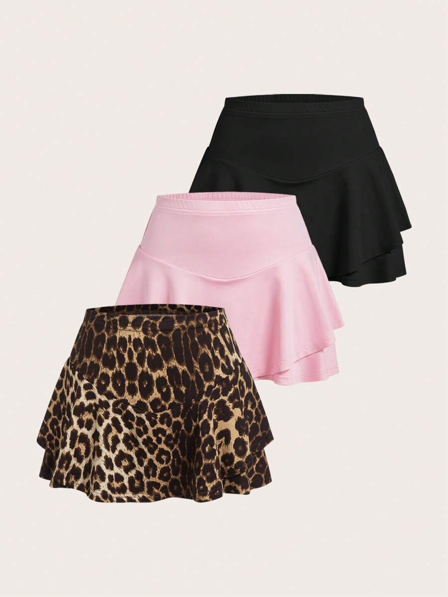 SHEIN EZwear 3pcs/Set Women Casual Ruffled Hem Shorts Set, Summer - Multicolor - View 1