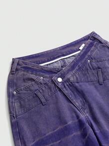 ROMWE Fairycore Pantalón acampanado asimétrico en la cintura de color rosa y púrpura con estilo retro Y2K para mujeres