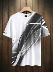 Manfinity Homme Camiseta casual de manga corta con cuello redondo y estampado de letras para hombres, de verano - Multicolor - Ver 3