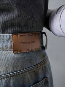 NEON BLANC Jeans de estilo callejero holgados para hombre con estampado de flores de nieve, edición de ropa urbana