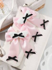ROMWE Kawaii 2pcs/Set Lovely Pink Plush Bowknot Wings Hair Clips, Delicate And Versatile, Suitable For Daily Wear, Gift For Girls/Ladies