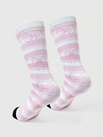 Kawaii 1 Stück süße rosa Schleifen Design bequeme Socken bis zur Mitte des Knöchels für Frauen, 1387368