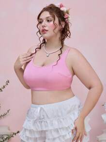 ROMWE Kawaii 大码女式柔和可爱针织罗纹无钢圈文胸 - 粉色 - 查看 4