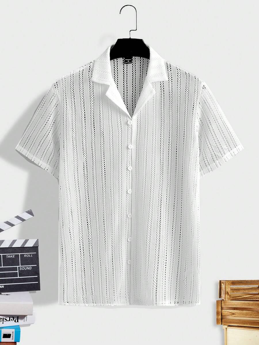 Manfinity Homme Men's Solid Color Short Sleeve Single-Breasted Casual Business Shirt - White - View 1