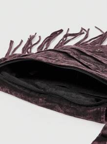 ROMWE Fairycore Hand-Made Hippie Apocalypse Style Sun & Moon Print Tasseled Crossbody Bag, Music Festival & Travel Shoulder Bag, Unique Random Pattern & Dye - Brown - View 7