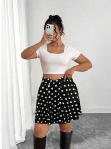 Celure Plus Size Summer Casual Polka Dot Printed Mini Skirt Shorts