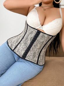 SHEIN 1pc Plus Size Women Snake Skin Print Shapewear Waist Corset - Multicolor - View 3