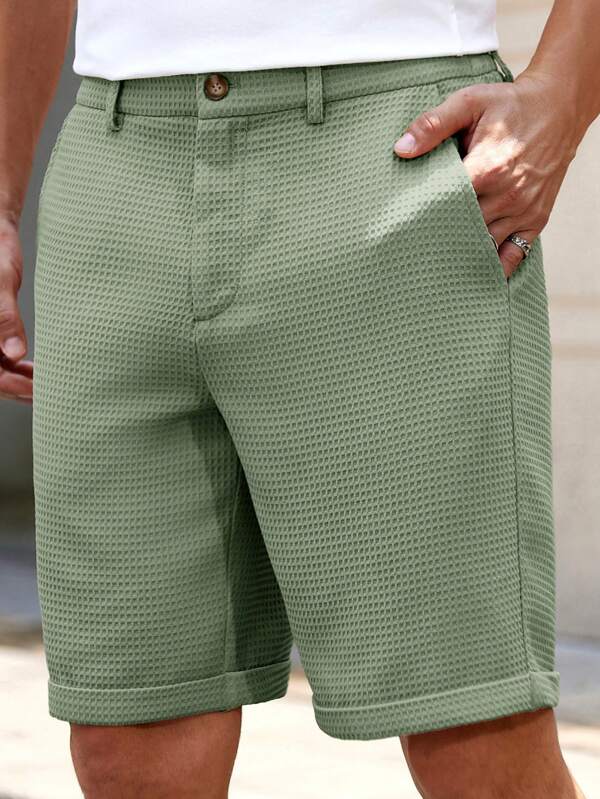 Manfinity VCAY Men's Woven Solid Color Mid-Waist Straight Leg Shorts, Casual Shorts For Daily Wear, Suitable For Spring & Summer
