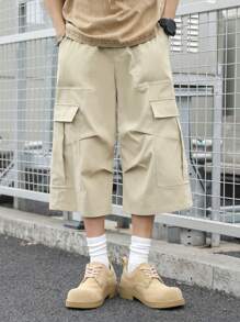 SHEIN Teen Boys Khaki Casual Cargo Bermuda Shorts, Comfortable & Practical, Versatile For Daily Wear, School, Travel, Sports, Outdoor - Khaki - View 5