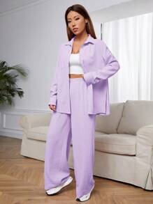 SHEIN EZwear 女士日常两件套服装 - 紫丁香色 - 查看 4