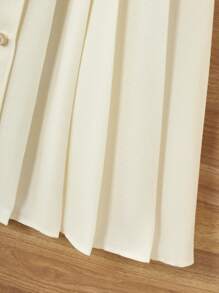 优雅领短款泡泡袖褶饰拼布高腰连衣裙，适合青少年，春夏季