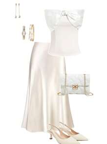 Ellevyn 女士休闲优雅蝴蝶结装饰吊带背心 - 白色 - 查看 1