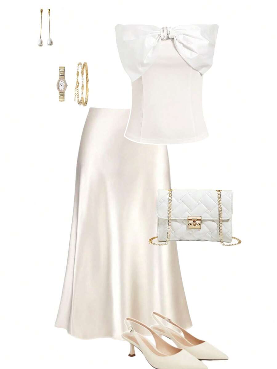 Ellevyn 女士休闲优雅蝴蝶结装饰吊带背心 - 白色 - 查看 1