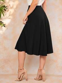 Amorya 素色喇叭下擺半身裙 - 黑色 - 查看 2