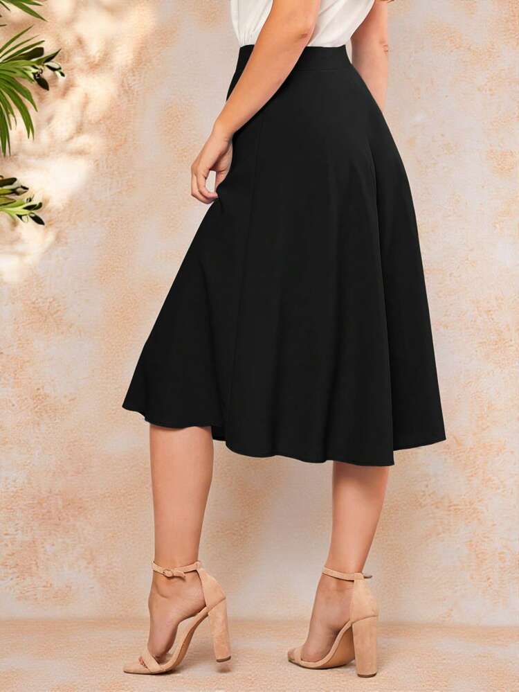 Solid Flare Hem Skirt Black Skirt Summer
