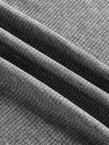 SHEIN BASICS Áo thun cổ tròn tay ngắn màu trơn đơn giản vừa vặn cỡ lớn - Màu Xám nhạt - Xem 4