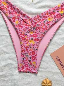 Swim Mod Set de 2 piezas con estampado floral de bikini sexy con parte superior triangular y Bottom con corte alto, apropiado para vacaciones de verano - Multicolor - Ver 4