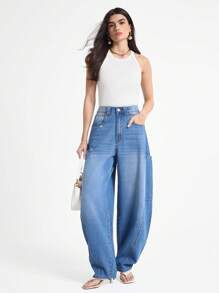 Daynim 女式褪色浅蓝色直筒牛仔裤 - 淺色水洗藍 - 查看 3