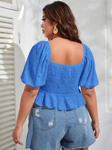 SHEIN VCAY T-shirt casual d'été à manches courtes, col en forme de cœur unicolore, avec cordon de serrage, grande taille