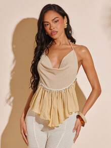 Hauture Damen sexy & eleganter Urlaubs-Strandmode Träger Top - Aprikosenfarben - Übersicht 3