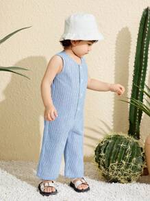 SHEIN Barboteuse de sport rayée décontractée pour bébé garçon/fille, convient pour le port intérieur et extérieur au printemps/été