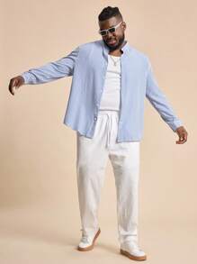 EASEVO Men's Plus Size Casual Striped Long Sleeve Shirt , Button Up Plain Light Blue Going Out - Multicolor - View 7