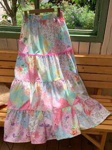 Comfortcana Women Summer Vacation Floral Print Ruffle Hem Skirt - Multicolor - View 3