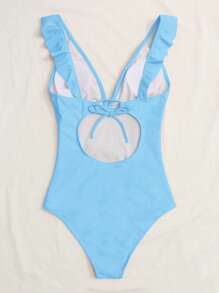 SHEIN Swim 1pc Solid Color Ruffle Trim One-Piece Swimsuit, Suitable For Vacation And Beach