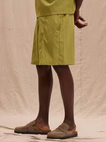 Musero Linen Seam Detail Shorts Spring, Summer, Holiday - Olive Green - View 3