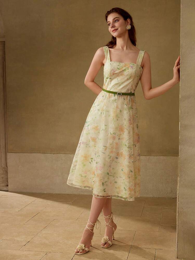 FLORAL PRINT EMBROIDERY DRESS