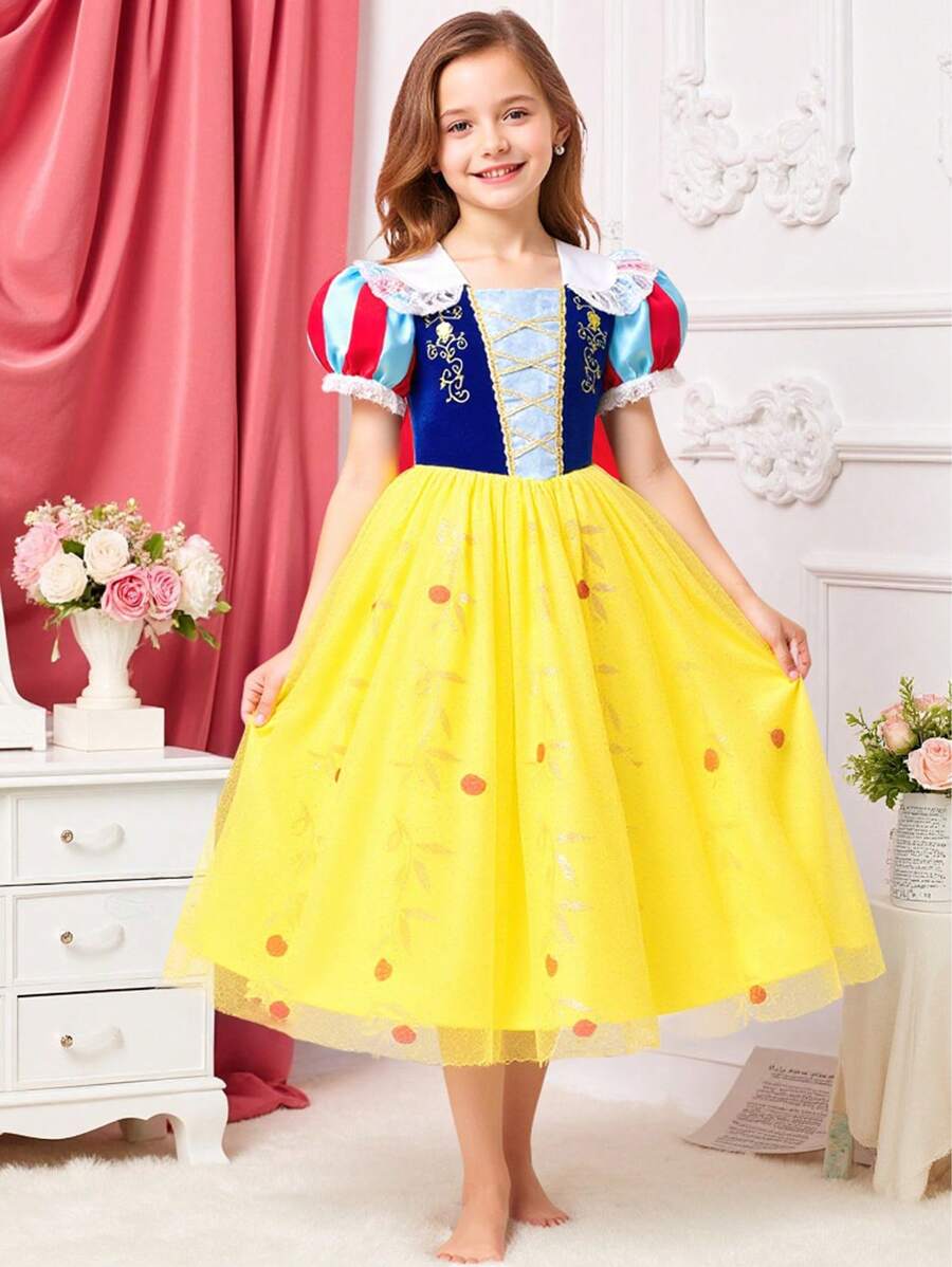 Tween Girls' COSPLAY Dress, Girls Festival Performance Dress, Halloween Heavy Embellished Princess Dress - Yellow - View 1