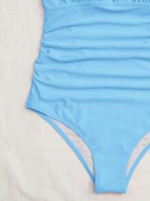 SHEIN Swim 1pc Solid Color Ruffle Trim One-Piece Swimsuit, Suitable For Vacation And Beach