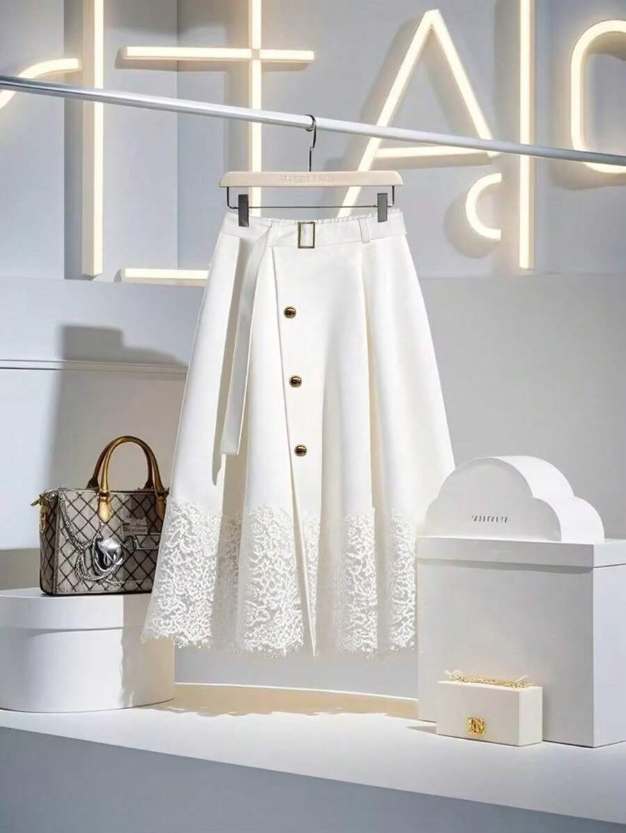 GlowEve Women's Solid Color Minimalist Fashion Summer Mid-Length Skirt - White - View 1