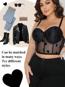 SHEIN Áo ba lỗ màu đen cỡ lớn có dây đeo có thể tháo rời và gọng quần lót, 1 chiếc - màu đen - Xem 3