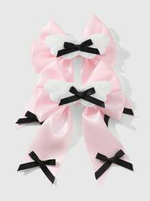 ROMWE Kawaii 2pcs/Set Lovely Pink Plush Bowknot Wings Hair Clips, Delicate And Versatile, Suitable For Daily Wear, Gift For Girls/Ladies