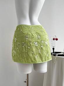 Comfortcana Váy hè thanh lịch màu xanh lá cây thêu sequin dành cho nữ Váy xanh lá cây xô thơm - màu xanh lá - Xem 2