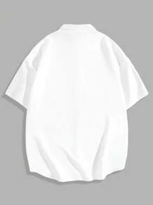 Teenage Boys' Retro Thin Collar Letter Print Short Sleeve Shirt, Casual Motorcycle - White - View 2