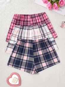 SHEIN 3pcs/Set Plus Size Plaid Printed Casual Sleep Shorts