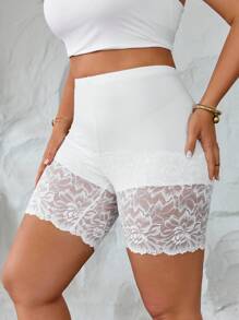 Calvaya Plus Size Women Casual Minimalist Leisure Leggings With Contrast Lace, Soft & Comfy Fabric